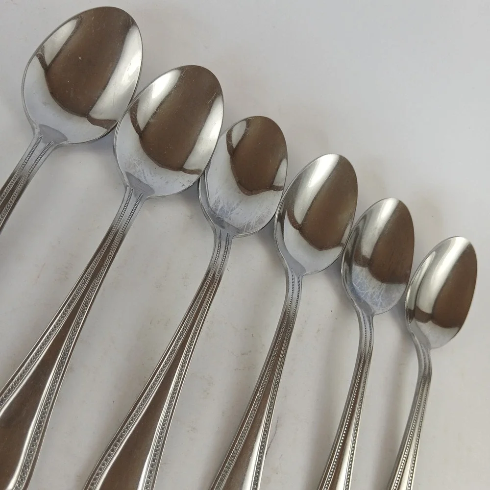 Gibson BEADED Stainless Flatware - Set of 6 Place Oval Teaspoon Glossy